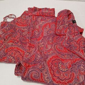 Lauren Ralph Lauren Paisley Print Womens Button Down Crested Pajama Set